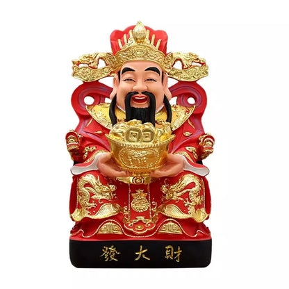 Buddha Statue of God of Wealth 12 Inch Gold-plated Resin Ruyi God of Wealth Ornament Family Worship Temple China Figurine