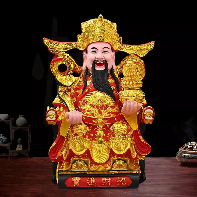 Buddha Statue of God of Wealth 12 Inch Gold-plated Resin Ruyi God of Wealth Ornament Family Worship Temple China Figurine