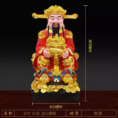 Buddha Statue of God of Wealth 12 Inch Gold-plated Resin Ruyi God of Wealth Ornament Family Worship Temple China Figurine