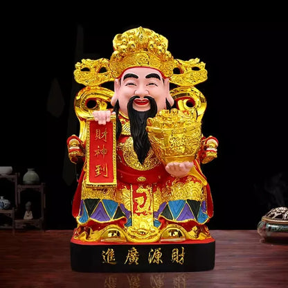 Buddha Statue of God of Wealth 12 Inch Gold-plated Resin Ruyi God of Wealth Ornament Family Worship Temple China Figurine
