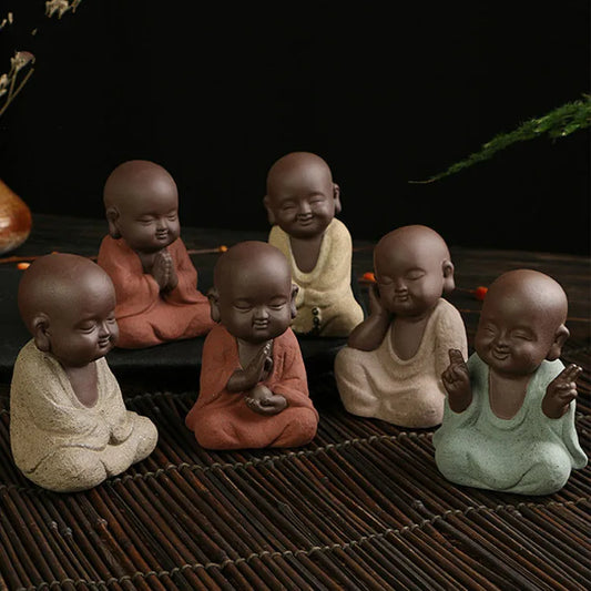 Buddha Statues Little Monk Color Sand Ceramic Art Home Club Geomantic Decoration Figurine Tea Pet Home Decoration Accessories