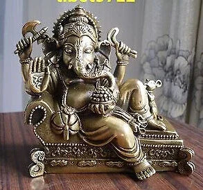 Buddha Tibet Perunggu GANESHA INDISCHER GOTT Patung Di Tempat Tidur 12 Cm Tinggi