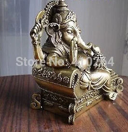 Buddha Tibet Perunggu GANESHA INDISCHER GOTT Patung Di Tempat Tidur 12 Cm Tinggi