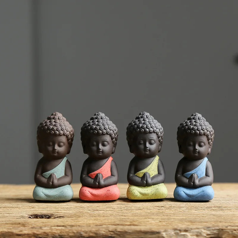 Buddha figure Religious Zen Creative Purple little monk Sand Decoration Small Ornaments Buddhist novice Handmade statue
