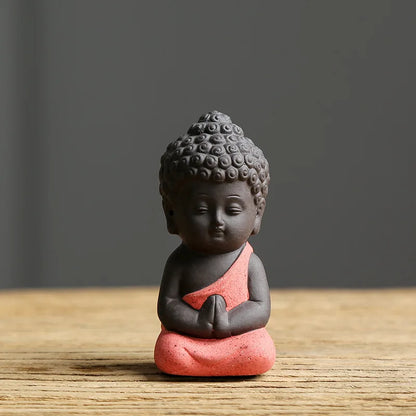 Buddha figure Religious Zen Creative Purple little monk Sand Decoration Small Ornaments Buddhist novice Handmade statue