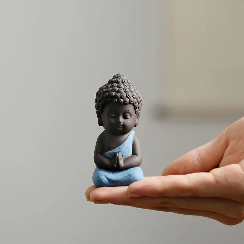 Buddha figure Religious Zen Creative Purple little monk Sand Decoration Small Ornaments Buddhist novice Handmade statue