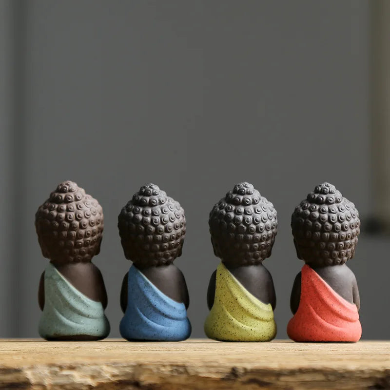 Buddha figure Religious Zen Creative Purple little monk Sand Decoration Small Ornaments Buddhist novice Handmade statue