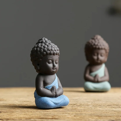 Buddha figure Religious Zen Creative Purple little monk Sand Decoration Small Ornaments Buddhist novice Handmade statue