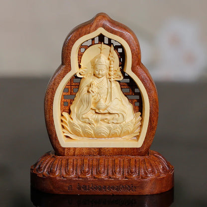 Buddhism HOME CAR Auto buddha Decorative ornament talisman Padmakara Guru Rinpoche talisman Wood carving safety buddha statue