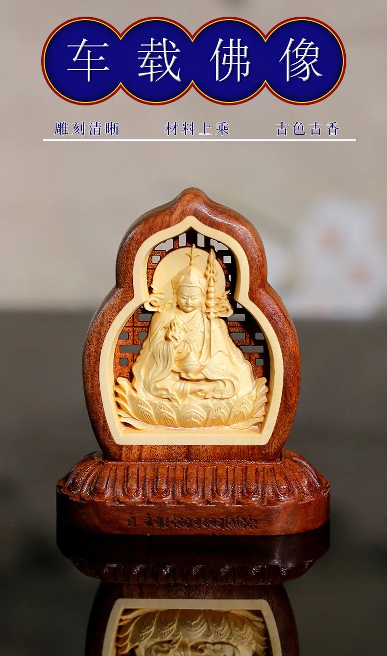 Buddhism HOME CAR Auto buddha Decorative ornament talisman Padmakara Guru Rinpoche talisman Wood carving safety buddha statue