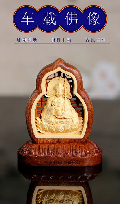 Buddhism HOME CAR Auto buddha Decorative ornament talisman Padmakara Guru Rinpoche talisman Wood carving safety buddha statue