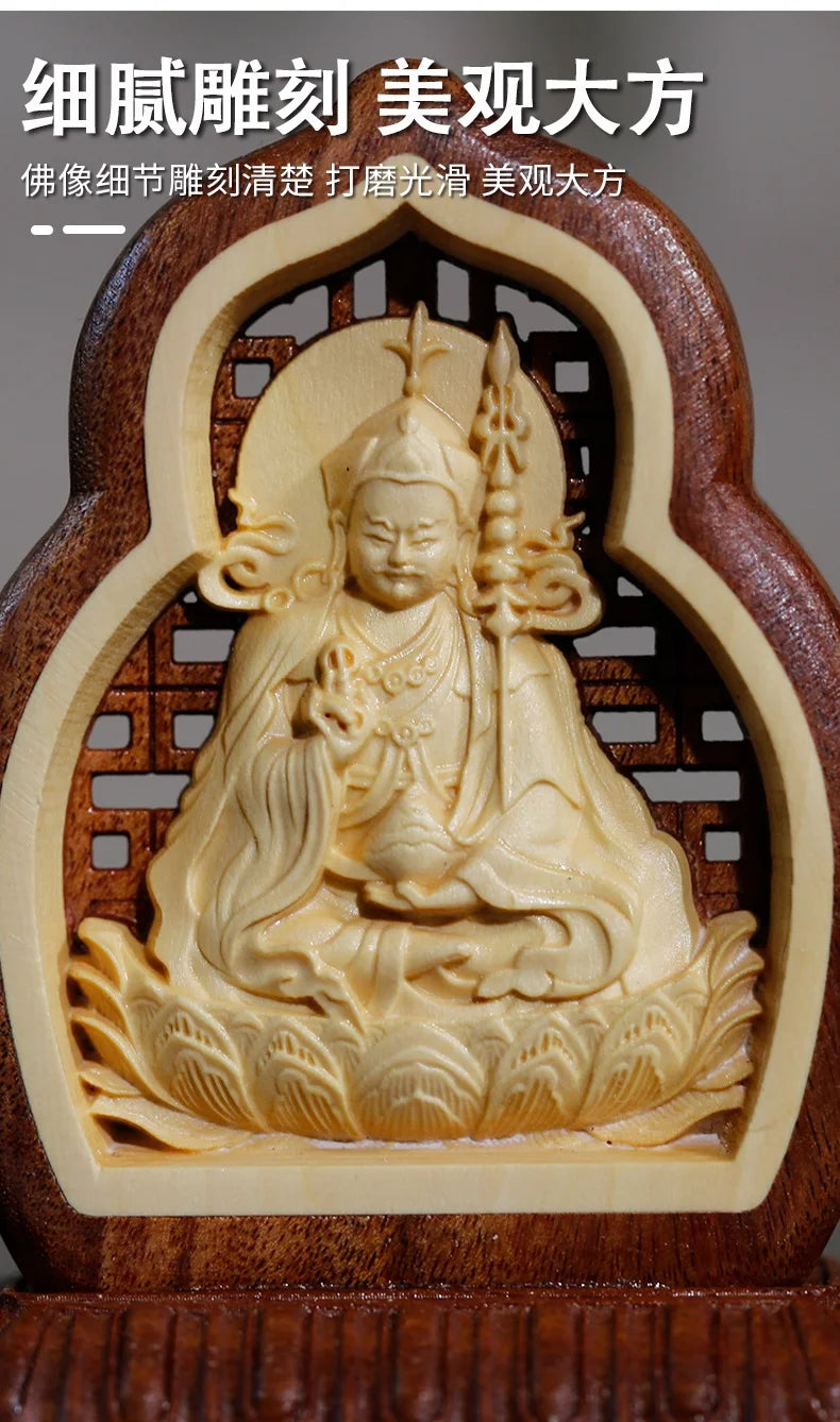 Buddhism HOME CAR Auto buddha Decorative ornament talisman Padmakara Guru Rinpoche talisman Wood carving safety buddha statue