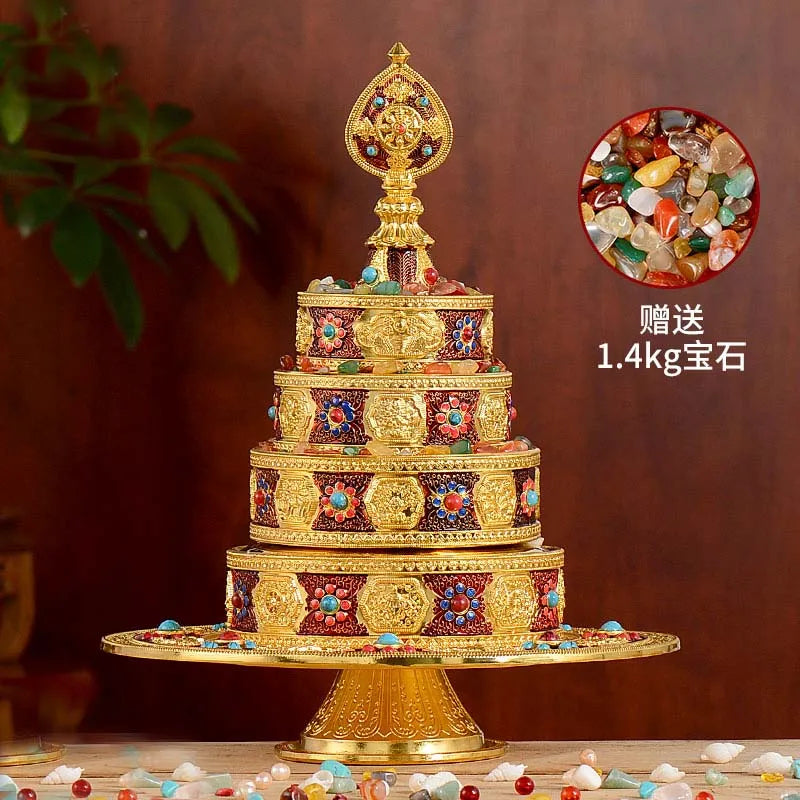 Buddhism High-grade brass Buddhist worship implement HOME family effective protection Nepal Auspicious Symbol gemstone mandala