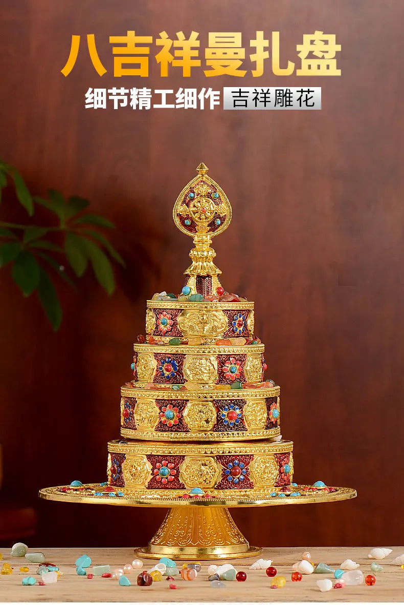 Buddhism High-grade brass Buddhist worship implement HOME family effective protection Nepal Auspicious Symbol gemstone mandala