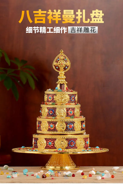Buddhism High-grade brass Buddhist worship implement HOME family effective protection Nepal Auspicious Symbol gemstone mandala