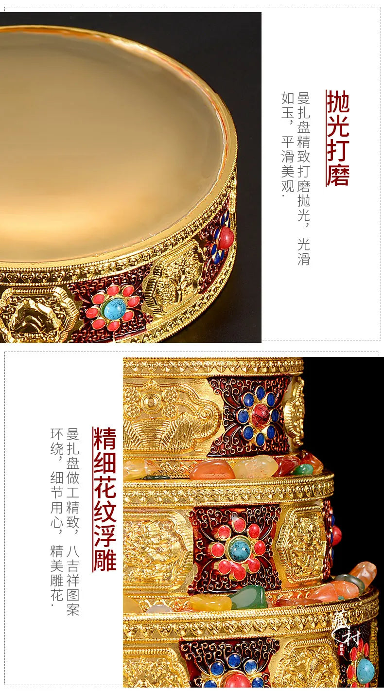 Buddhism High-grade brass Buddhist worship implement HOME family effective protection Nepal Auspicious Symbol gemstone mandala