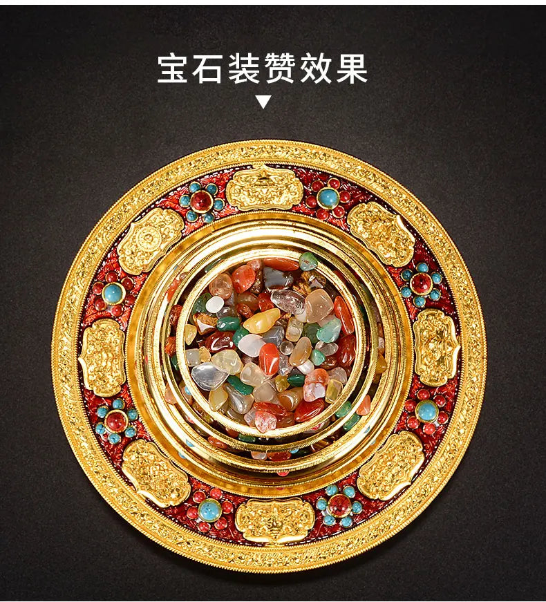 Buddhism High-grade brass Buddhist worship implement HOME family effective protection Nepal Auspicious Symbol gemstone mandala