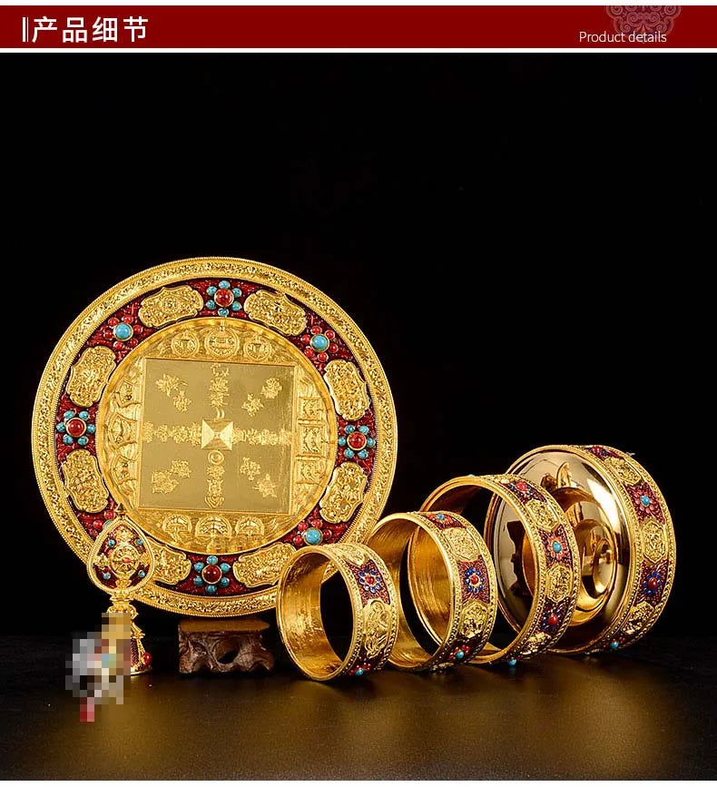 Buddhism High-grade brass Buddhist worship implement HOME family effective protection Nepal Auspicious Symbol gemstone mandala