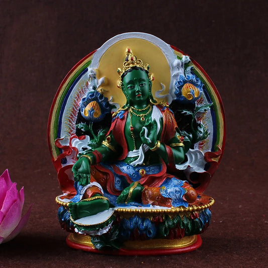 Buddhism colored draw Good Buddha statue bless family Safety Health luck Green Tara Guan yin Buddha Painted Buddha statue