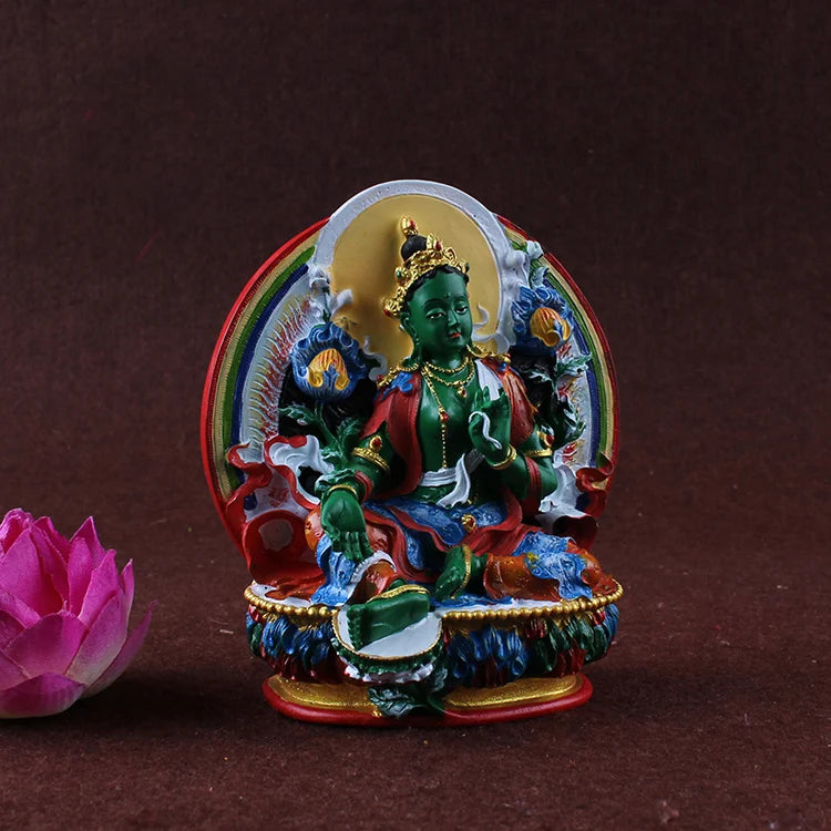 Buddhism colored draw Good Buddha statue bless family Safety Health luck Green Tara Guan yin Buddha Painted Buddha statue
