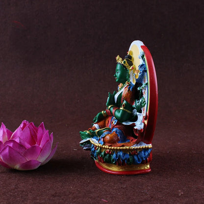 Buddhism colored draw Good Buddha statue bless family Safety Health luck Green Tara Guan yin Buddha Painted Buddha statue