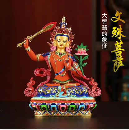 Buddhism high grade Nepal Color drawing the Bodhisattva Manjusri copper buddha statue HOME Temple efficacious Protection