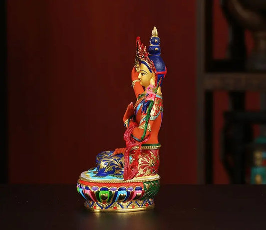 Buddhism high grade Nepal Color drawing the Bodhisattva Manjusri copper buddha statue HOME Temple efficacious Protection