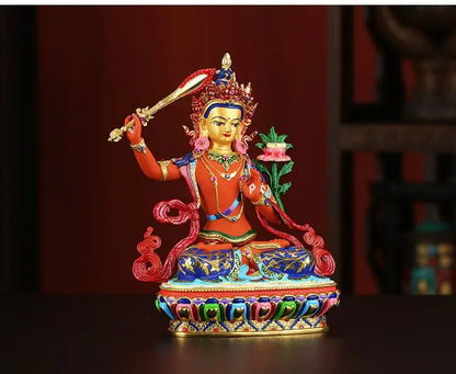 Buddhism high grade Nepal Color drawing the Bodhisattva Manjusri copper buddha statue HOME Temple efficacious Protection