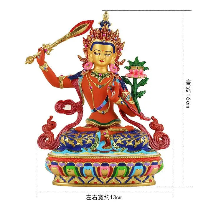 Buddhism high grade Nepal Color drawing the Bodhisattva Manjusri copper buddha statue HOME Temple efficacious Protection
