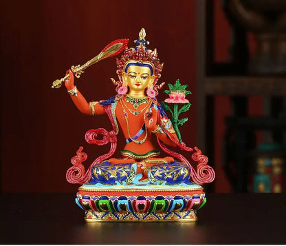 Buddhism high grade Nepal Color drawing the Bodhisattva Manjusri copper buddha statue HOME Temple efficacious Protection