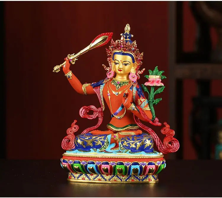 Buddhism high grade Nepal Color drawing the Bodhisattva Manjusri copper buddha statue HOME Temple efficacious Protection
