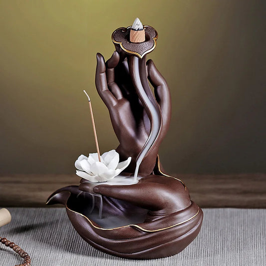Buddhism high grade decorative ART bless safety health GOOD LUCK buddha Guanyin hand Incense Ceramic Sculpture Statue