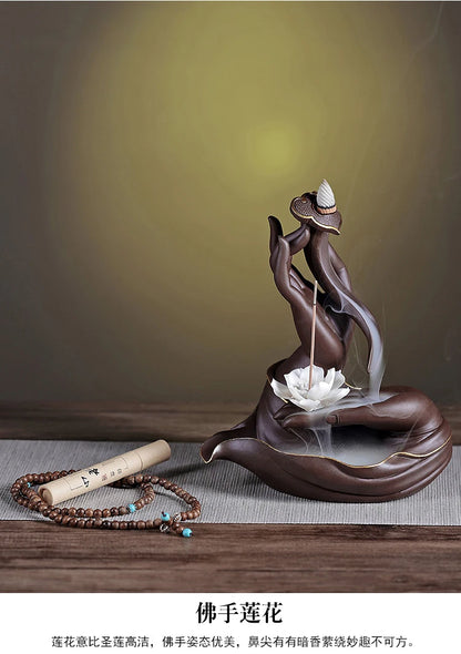 Buddhism high grade decorative ART bless safety health GOOD LUCK buddha Guanyin hand Incense Ceramic Sculpture Statue