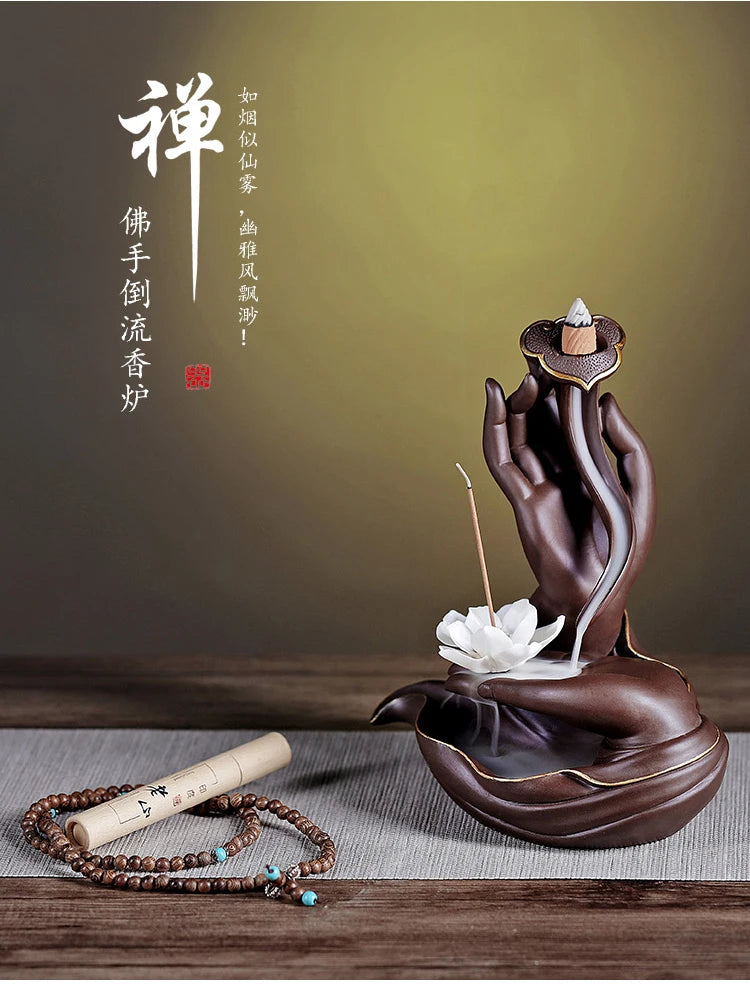 Buddhism high grade decorative ART bless safety health GOOD LUCK buddha Guanyin hand Incense Ceramic Sculpture Statue