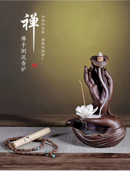 Buddhism high grade decorative ART bless safety health GOOD LUCK buddha Guanyin hand Incense Ceramic Sculpture Statue