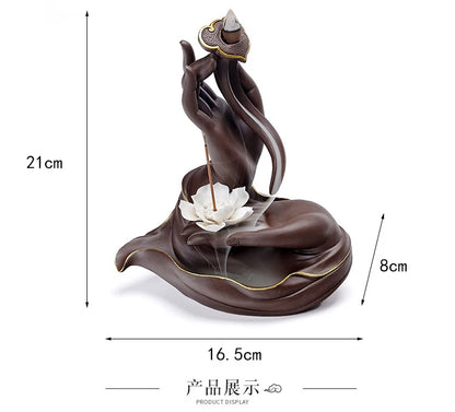 Buddhism high grade decorative ART bless safety health GOOD LUCK buddha Guanyin hand Incense Ceramic Sculpture Statue