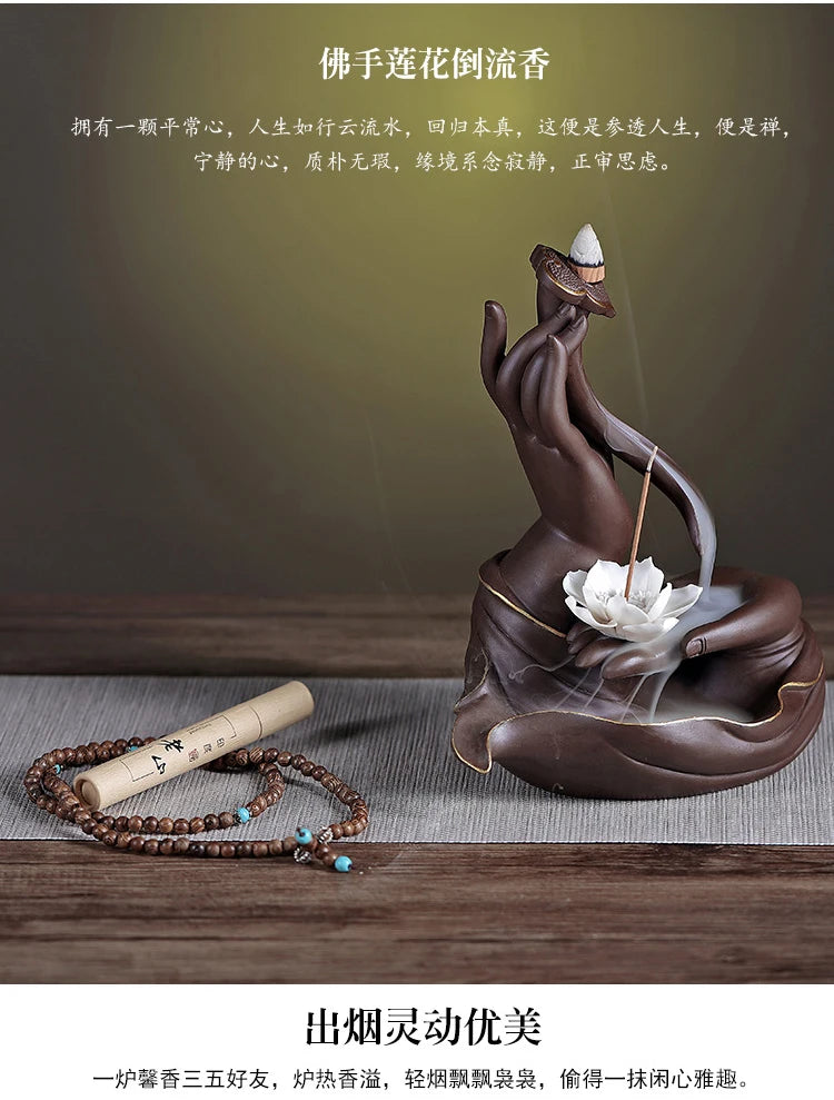Buddhism high grade decorative ART bless safety health GOOD LUCK buddha Guanyin hand Incense Ceramic Sculpture Statue