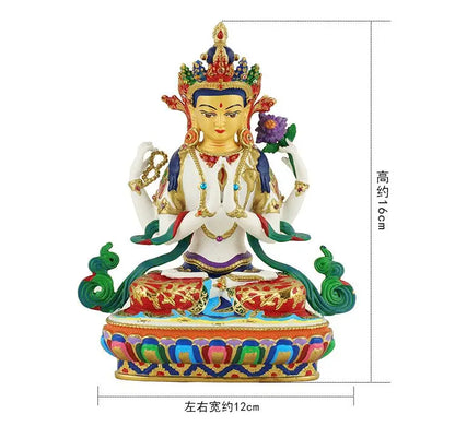 Buddhism high grade good Nepal Color drawing Four arm Guanyin Buddha copper buddha statue HOME Temple efficacious Protection
