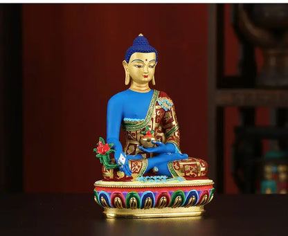 Buddhism high grade good Nepal Color drawing Pharmacist Tathagata Buddha copper buddha statue HOME Temple efficacious Protection
