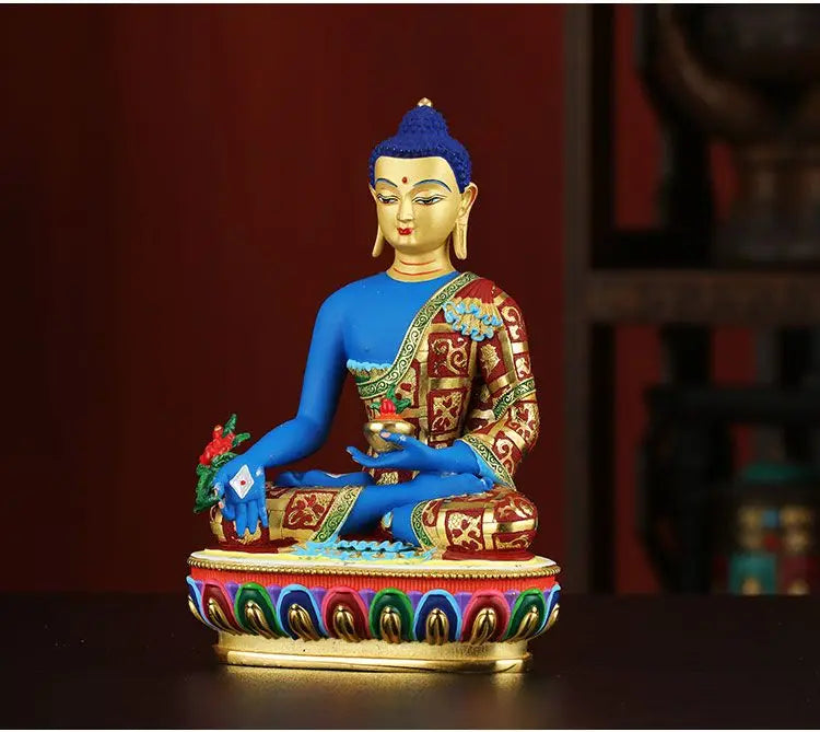 Buddhism high grade good Nepal Color drawing Pharmacist Tathagata Buddha copper buddha statue HOME Temple efficacious Protection