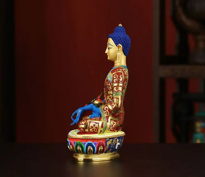 Buddhism high grade good Nepal Color drawing Pharmacist Tathagata Buddha copper buddha statue HOME Temple efficacious Protection