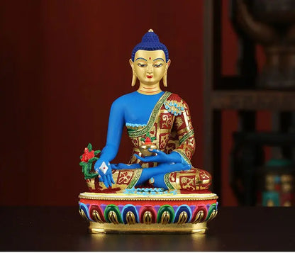 Buddhism high grade good Nepal Color drawing Pharmacist Tathagata Buddha copper buddha statue HOME Temple efficacious Protection