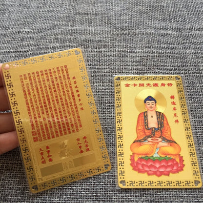 Buddhism temple master  BLESS safety HEALTH GOOD LUCK Sakyamuni buddha Golden Card Amulet multipurpose talisman