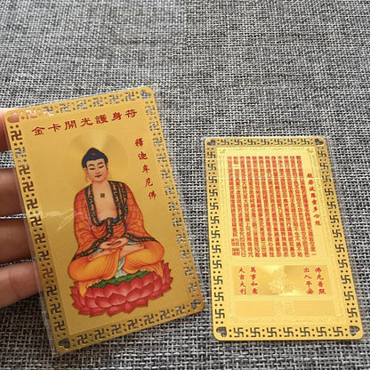 Buddhism temple master  BLESS safety HEALTH GOOD LUCK Sakyamuni buddha Golden Card Amulet multipurpose talisman