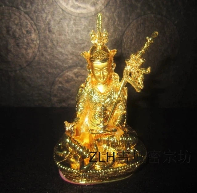 Buddhist Crafts Wholesale Delicate Gold-plated Padmasambhava High Grade Nepal Alloy Buddha Statue Holy Temple Decorations