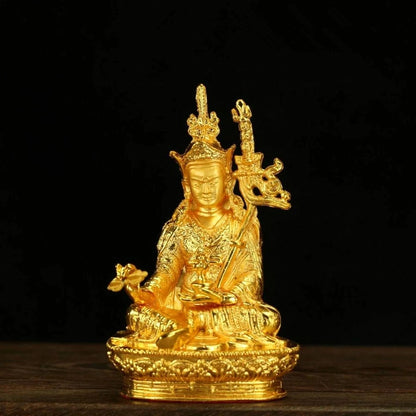 Buddhist Crafts Wholesale Delicate Gold-plated Padmasambhava High Grade Nepal Alloy Buddha Statue Holy Temple Decorations