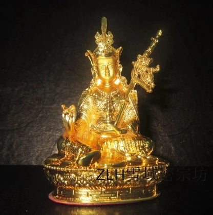 Buddhist Crafts Wholesale Delicate Gold-plated Padmasambhava High Grade Nepal Alloy Buddha Statue Holy Temple Decorations