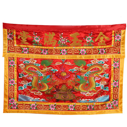 Buddhist HOME Temple Worship Guanyin Buddha JINYU MANTANG Auspicious golden Dragons Embroidery Altar table enclosure Curtain