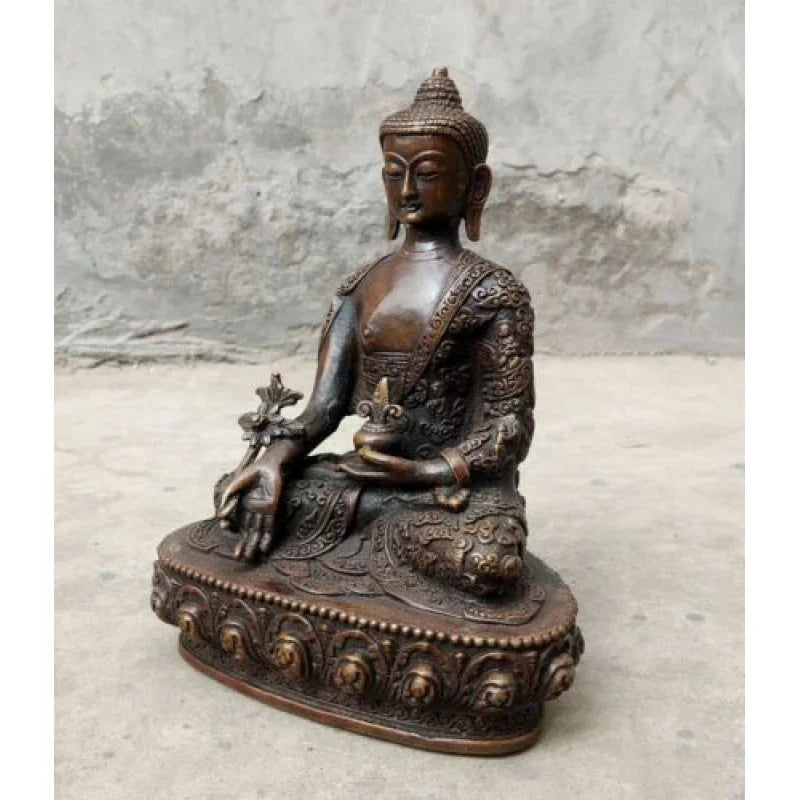 Buddhist Old-Fashioned Hand Carved Bronze Statue Bhagavan Bhaisajya Buddha Guanyin Sakyamo