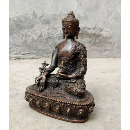 Buddhist Old-Fashioned Hand Carved Bronze Statue Bhagavan Bhaisajya Buddha Guanyin Sakyamo